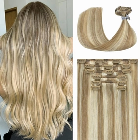 Ukira Blonde Hair Extensions Real Human Hair, 22 Inch 70g 7pcs Golden Blonde Highlights Clip in Hair Extensions Real Human Hair, Soft Natural Straight Remy Human Hair Clip in Extensions for Women