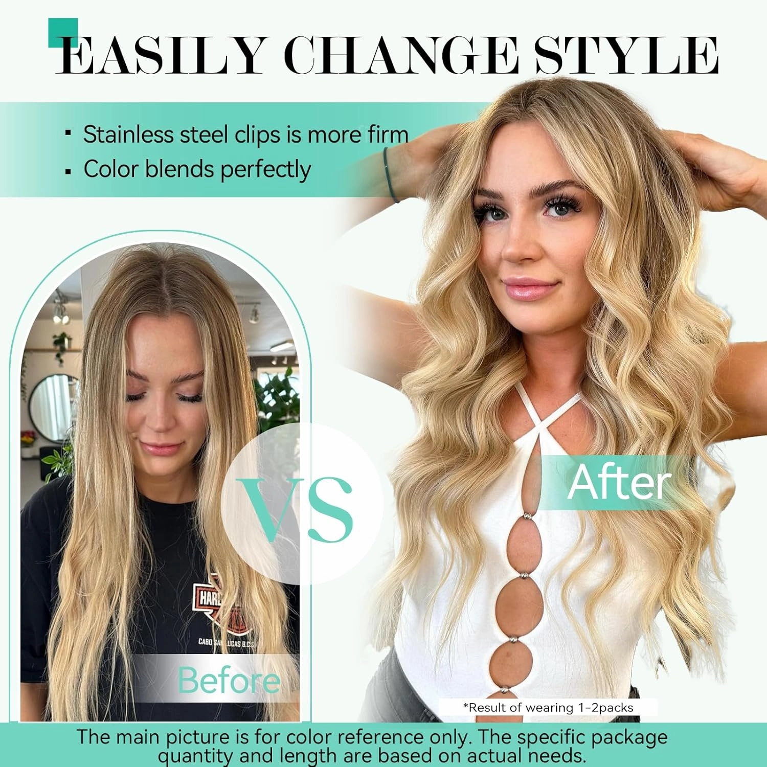 Ukira Blonde Hair Extensions Real Human Hair, 22 Inch 70g 7pcs Golden Blonde Highlights Clip in Hair Extensions Real Human Hair, Soft Natural Straight Remy Human Hair Clip in Extensions for Women