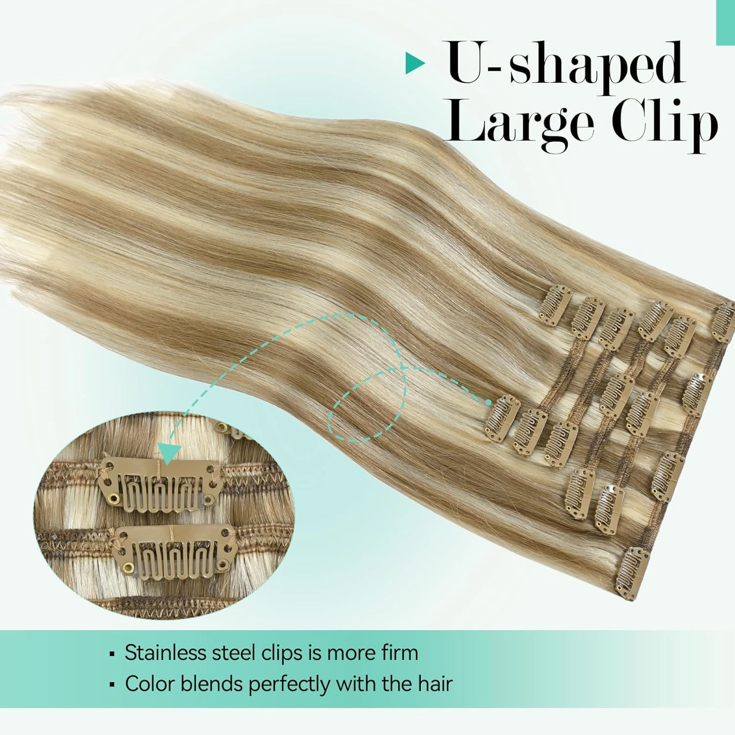 Ukira Blonde Hair Extensions Real Human Hair, 22 Inch 70g 7pcs Golden Blonde Highlights Clip in Hair Extensions Real Human Hair, Soft Natural Straight Remy Human Hair Clip in Extensions for Women