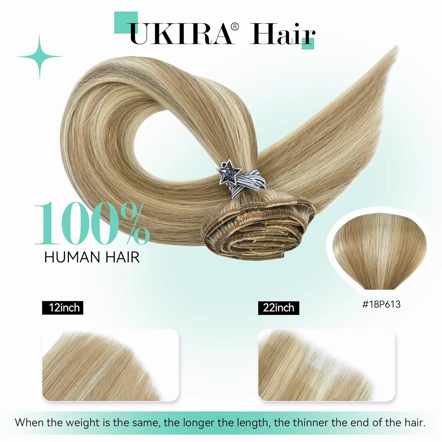 Ukira Blonde Hair Extensions Real Human Hair, 22 Inch 70g 7pcs Golden Blonde Highlights Clip in Hair Extensions Real Human Hair, Soft Natural Straight Remy Human Hair Clip in Extensions for Women