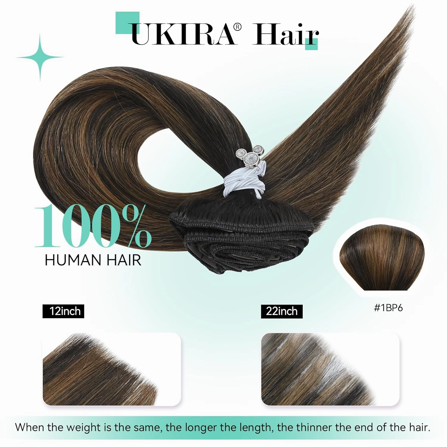 Ukira Brown Balayage Clip in Hair Extensions Real Human Hair, 15 Inch 70g 7pcs 2/6/2 Dark Brown to Chestnut Brown Human Hair Extensions, Natural Straight Remy Human Hair Clip in Extensions