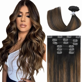 Ukira Brown Balayage Clip in Hair Extensions Real Human Hair, 15 Inch 70g 7pcs 2/6/2 Dark Brown to Chestnut Brown Human Hair Extensions, Natural Straight Remy Human Hair Clip in Extensions