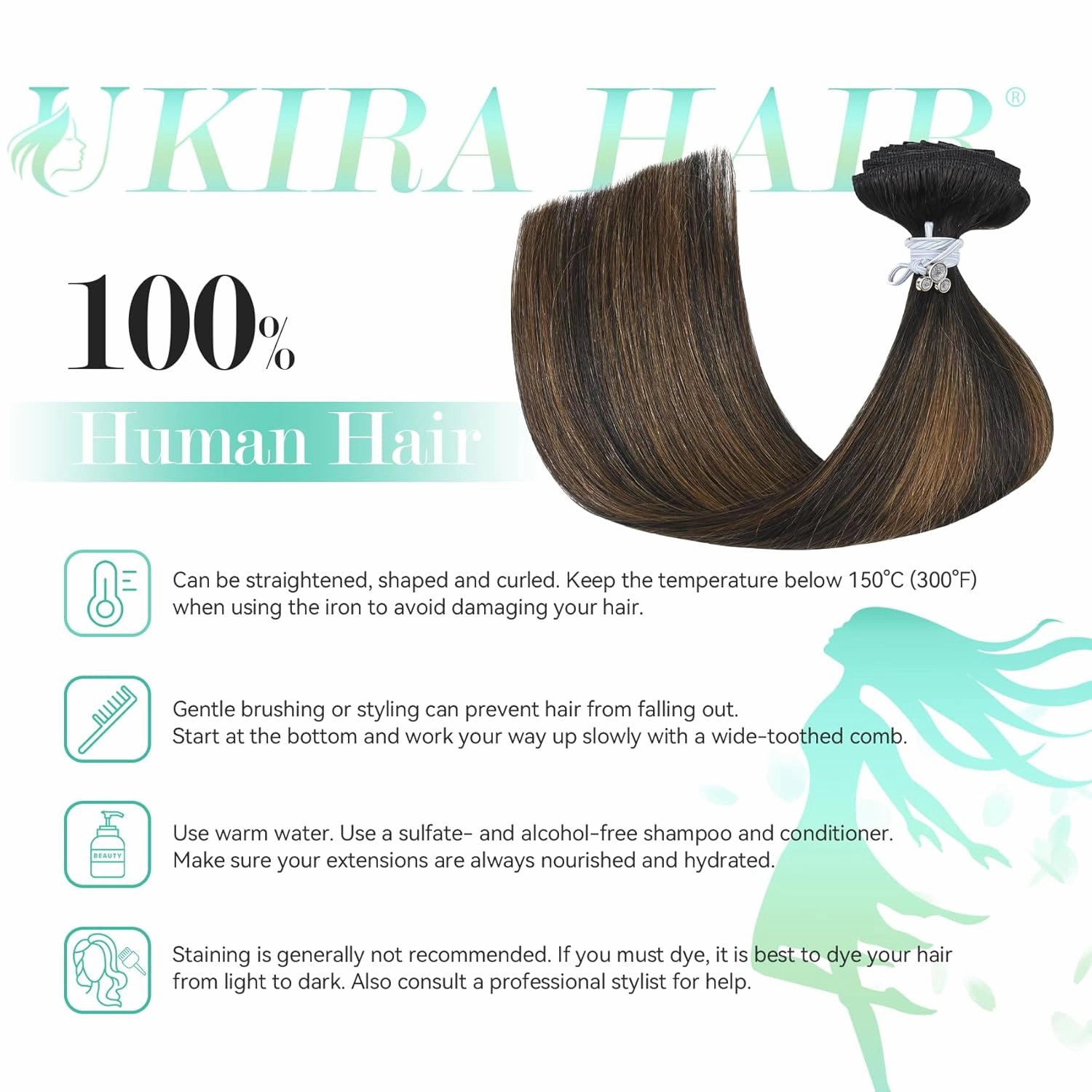 Ukira Brown Balayage Clip in Hair Extensions Real Human Hair, 15 Inch 70g 7pcs 2/6/2 Dark Brown to Chestnut Brown Human Hair Extensions, Natural Straight Remy Human Hair Clip in Extensions