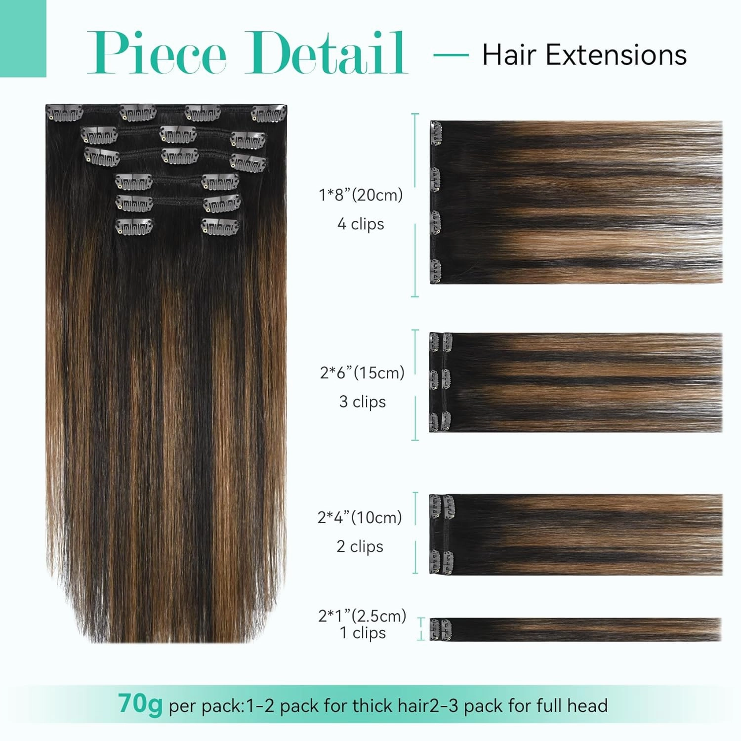 Ukira Brown Balayage Hair Extensions Real Human Hair, 22 Inch 70g 7pcs 2/6/2 Dark Brown to Chestnut Brown Ombre Clip in Hair Extensions, Natural Straight Remy Human Hair Clip in Extensions