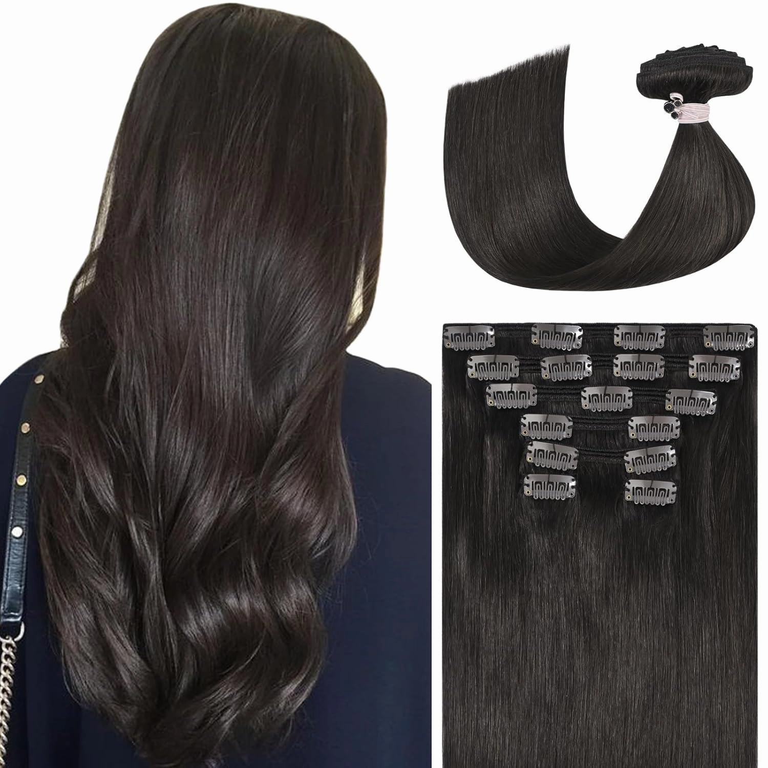 Ukira Dark Brown Hair Extensions Real Human Hair, 12 Inch 100g 7pcs #2 Brown Clip in Hair Extensions, Soft Natural Straight Remy Human Hair Clip in Extensions for Women