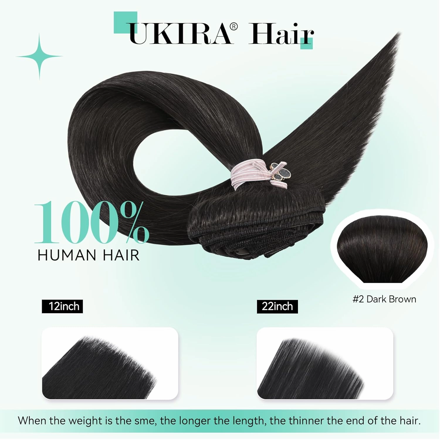 Ukira Dark Brown Hair Extensions Real Human Hair, 12 Inch 100g 7pcs #2 Brown Clip in Hair Extensions, Soft Natural Straight Remy Human Hair Clip in Extensions for Women