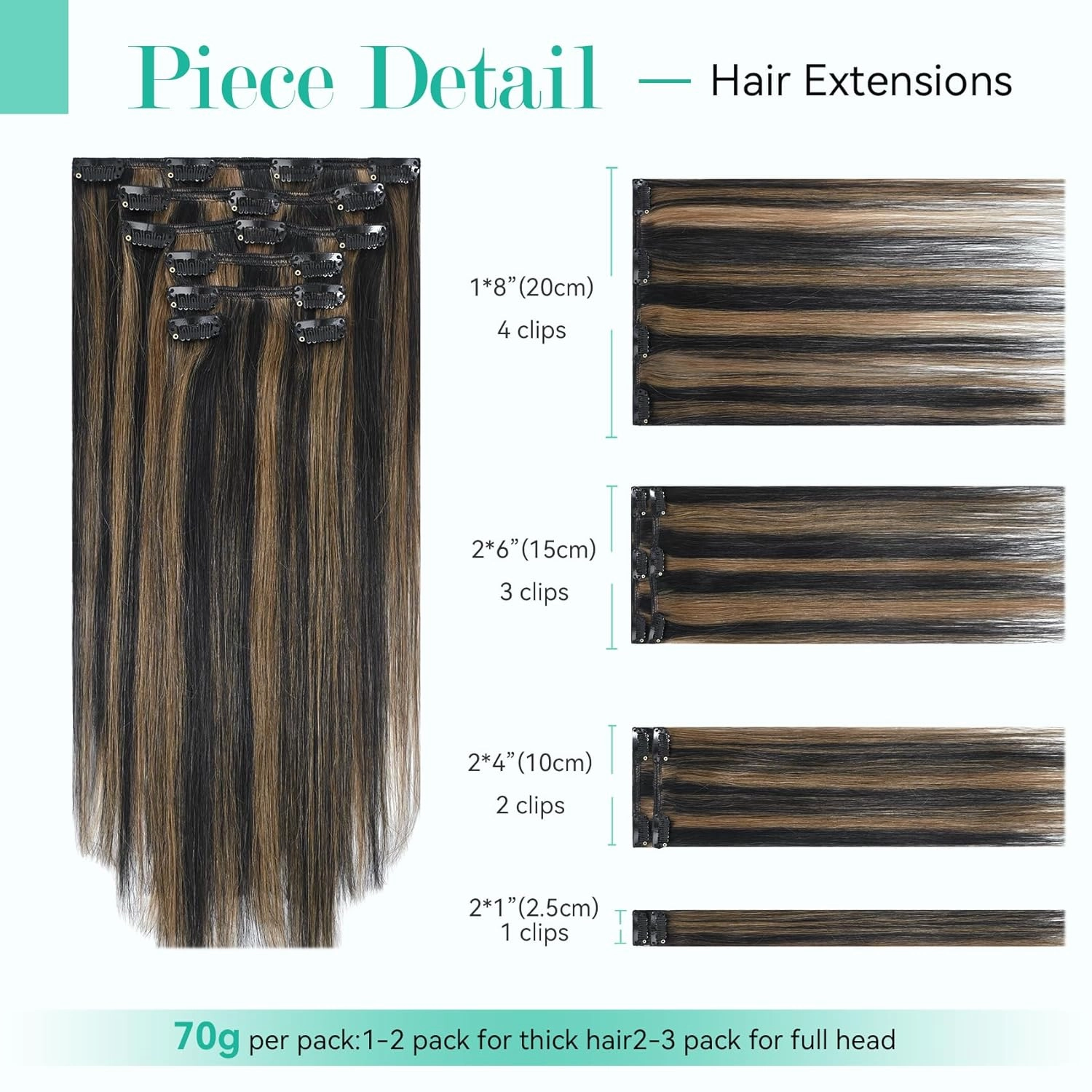 Ukira Hair Extensions Real Human Hair Clip in, 18 Inch 70g 7pcs Balayage Hair Extensions Natural Black Mixed Chestnut Brown, Ntural Straight Remy Human Hair Clip in Extensions for Women