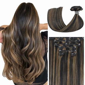 Ukira Hair Extensions Real Human Hair Clip in, 18 Inch 70g 7pcs Balayage Hair Extensions Natural Black Mixed Chestnut Brown, Ntural Straight Remy Human Hair Clip in Extensions for Women