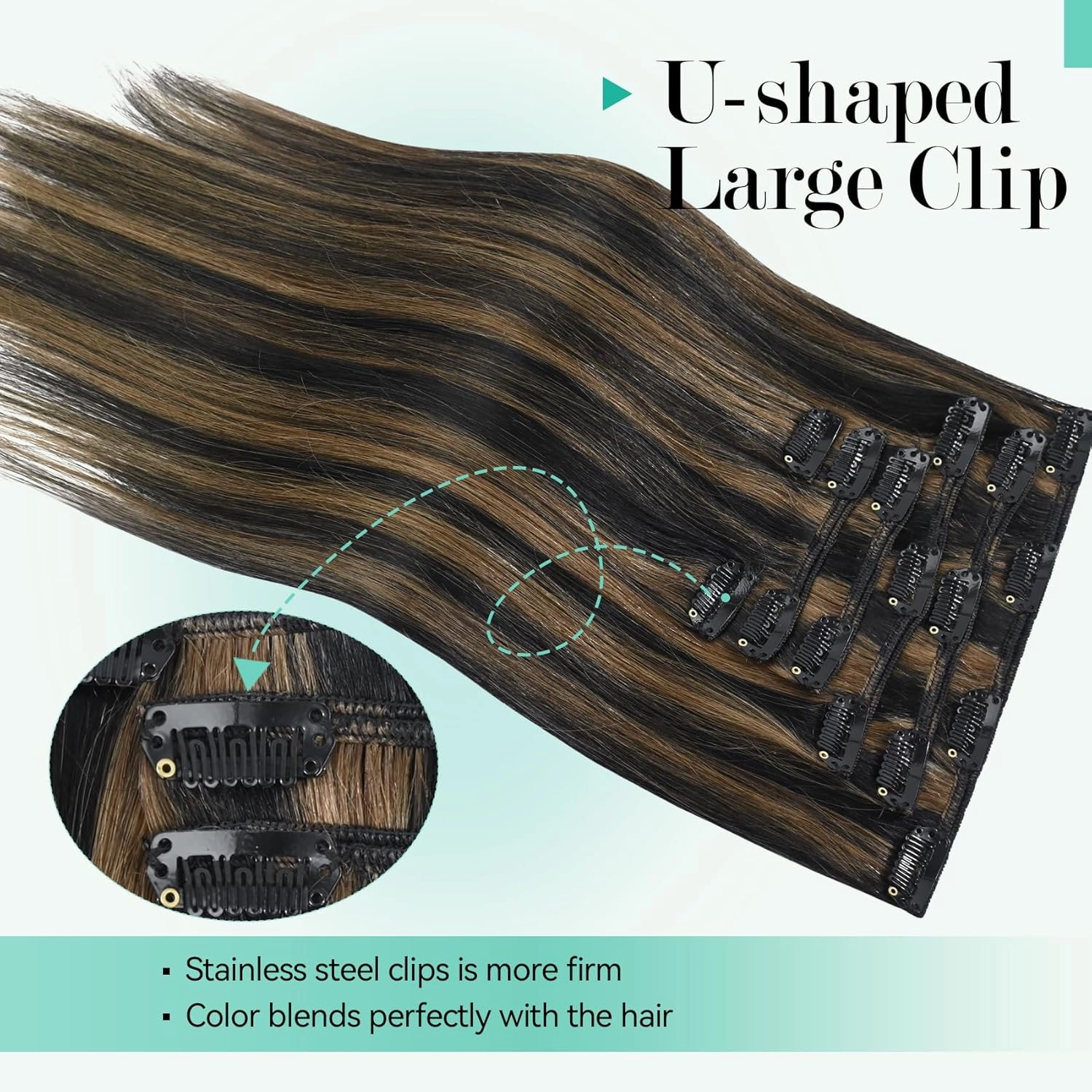 Ukira Hair Extensions Real Human Hair Clip in, 18 Inch 70g 7pcs Balayage Hair Extensions Natural Black Mixed Chestnut Brown, Ntural Straight Remy Human Hair Clip in Extensions for Women