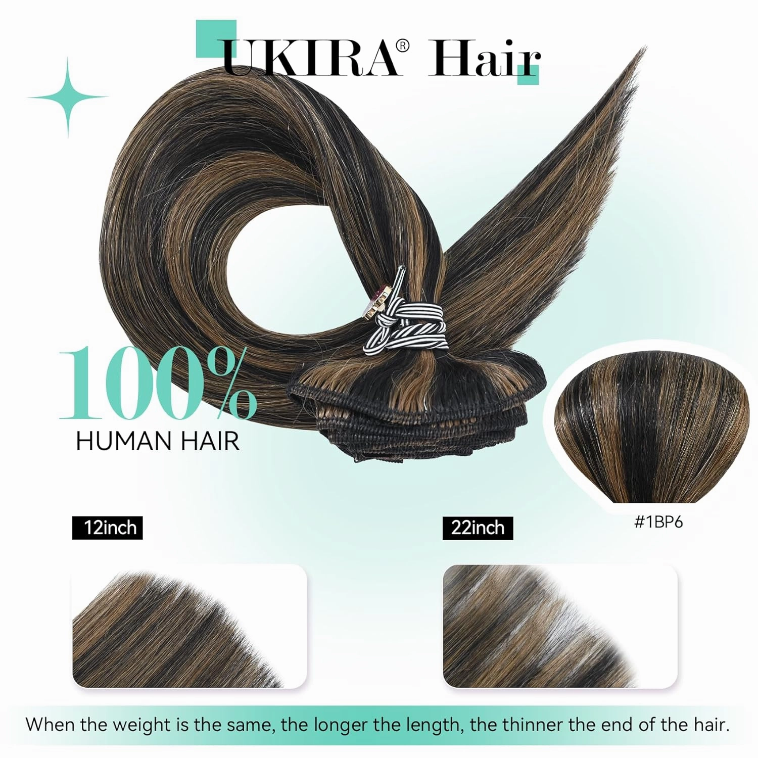 Ukira Hair Extensions Real Human Hair Clip in, 18 Inch 70g 7pcs Balayage Hair Extensions Natural Black Mixed Chestnut Brown, Ntural Straight Remy Human Hair Clip in Extensions for Women