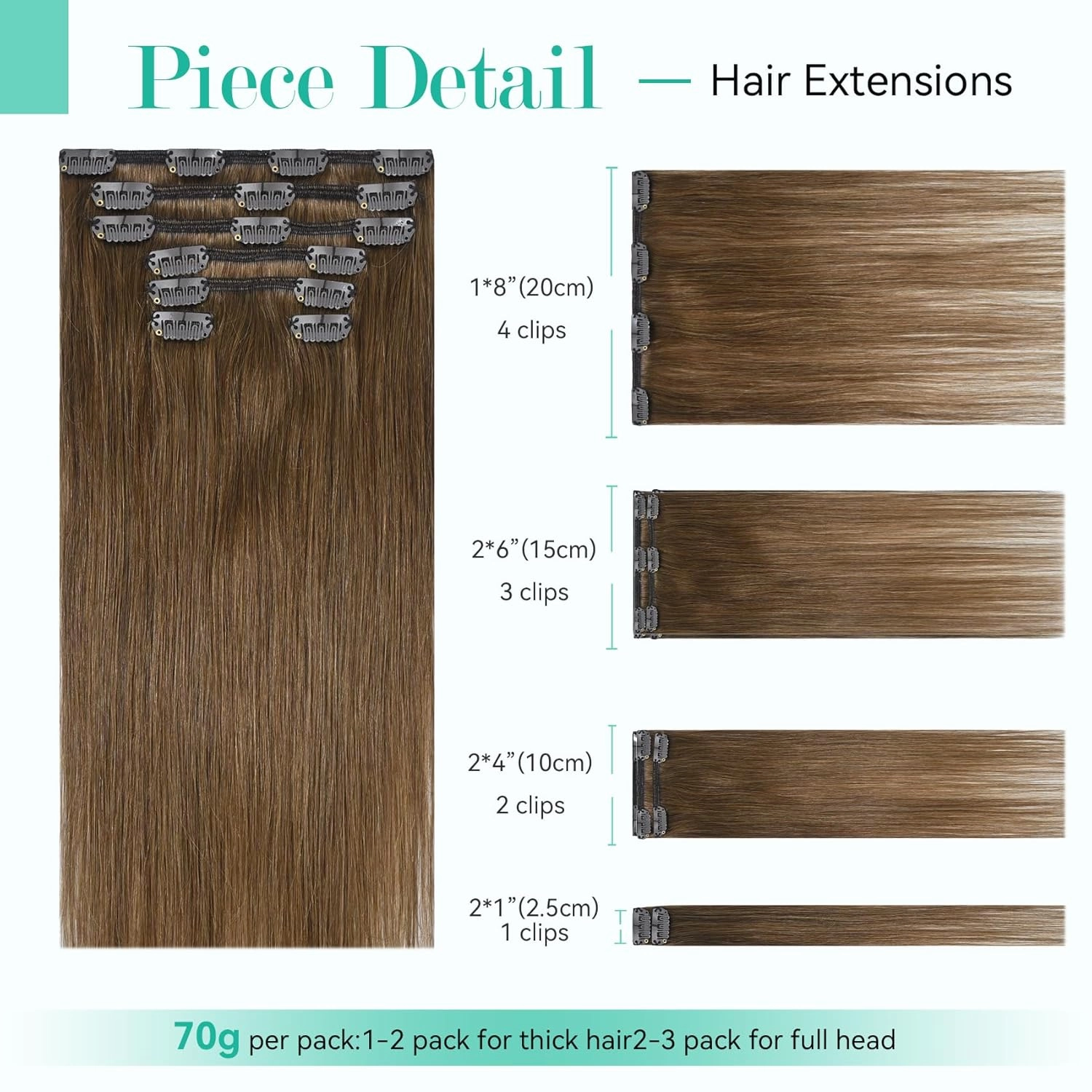 Ukira Light Brown Hair Extensions Real Human Hair, 15 Inch 70g 7pcs Brown Clip in Hair Extensions Real Human Hair, Soft Natural Straight Remy Human Hair Clip in Extensions for Women