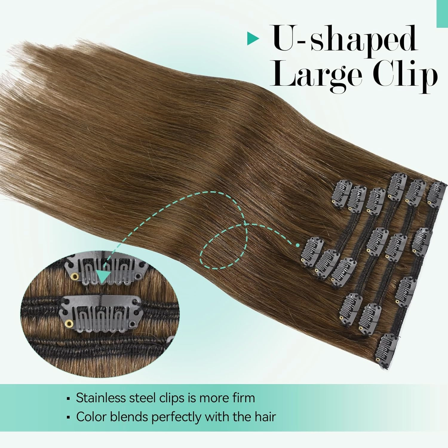 Ukira Light Brown Hair Extensions Real Human Hair, 15 Inch 70g 7pcs Brown Clip in Hair Extensions Real Human Hair, Soft Natural Straight Remy Human Hair Clip in Extensions for Women