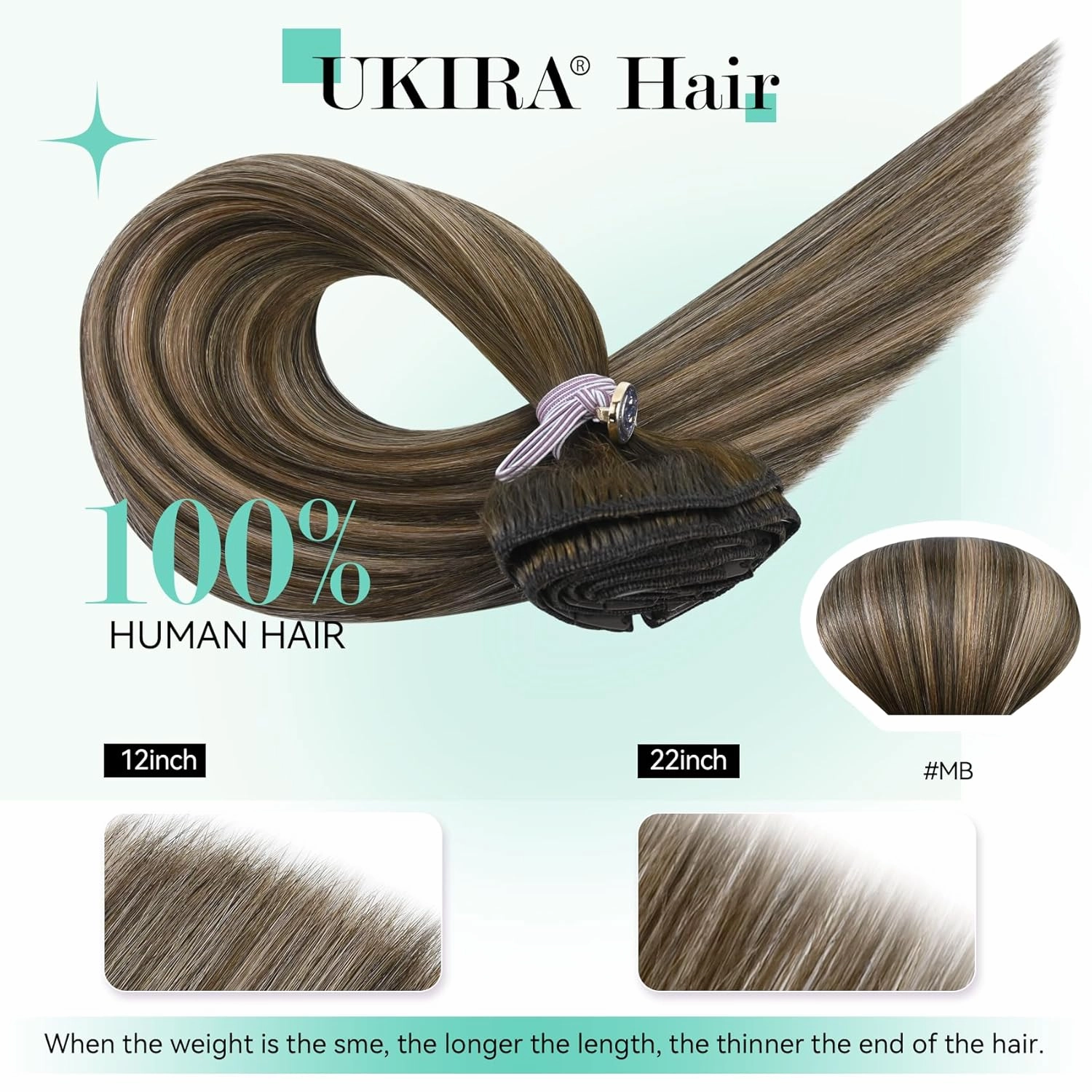 Ukira Mushroom Brown Clip in Hair Extensions Real Human Hair, 20 Inch 120g 7pcs Balayage Hair Extensions Real Human Hair, Natural Straight Remy Human Hair Clip in Extensions for Women