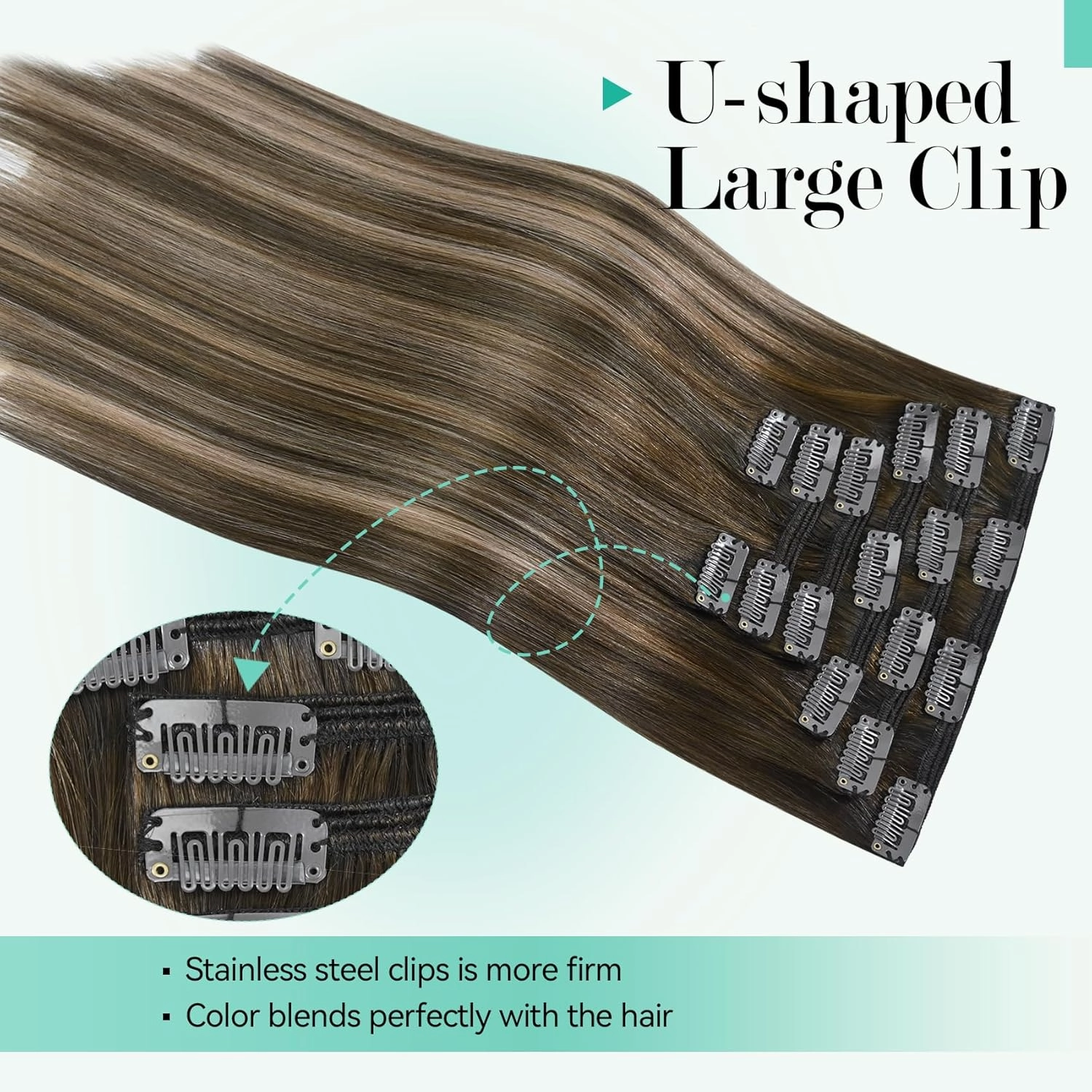 Ukira Mushroom Brown Clip in Hair Extensions Real Human Hair, 20 Inch 120g 7pcs Balayage Hair Extensions Real Human Hair, Natural Straight Remy Human Hair Clip in Extensions for Women