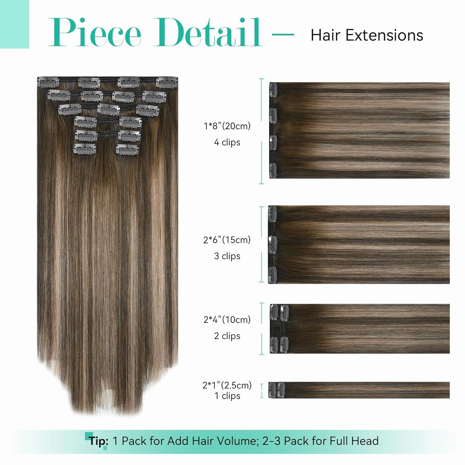 Ukira Mushroom Brown Clip in Hair Extensions Real Human Hair, 20 Inch 120g 7pcs Balayage Hair Extensions Real Human Hair, Natural Straight Remy Human Hair Clip in Extensions for Women