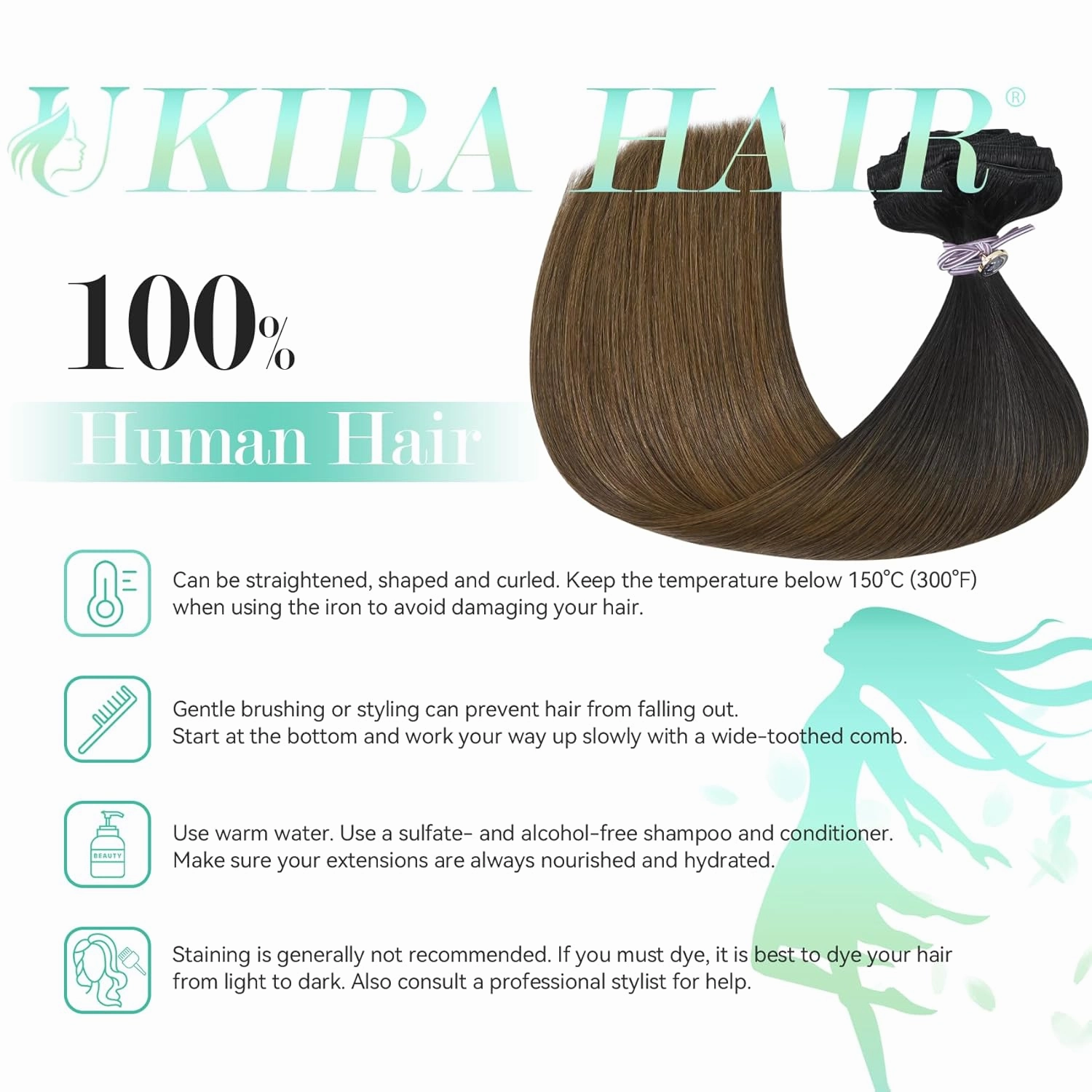 Ukira Ombre Clip in Hair Extensions Real Human Hair, 20 Inch 120g 7pcs Natural Black Fading to Medium Brown Human Hair Extensions, Natural Straiaght Remy Human Hair Clip ins for Women