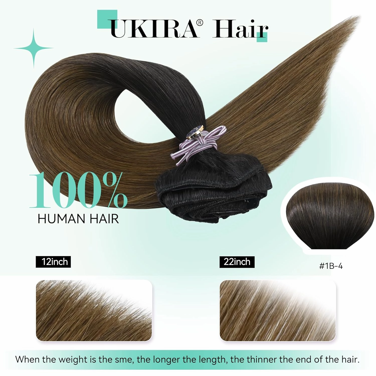 Ukira Ombre Clip in Hair Extensions Real Human Hair, 20 Inch 120g 7pcs Natural Black Fading to Medium Brown Human Hair Extensions, Natural Straiaght Remy Human Hair Clip ins for Women