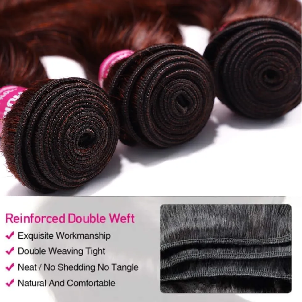 UNICE Reddish Brown Body Wave Human Hair Weave 1 Bundle 8 inch Brazilian Remy Human Hair Sew In Extensions 33b Color Soft and Keep Waves after Multiple Washes