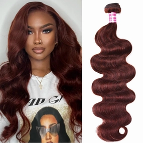 UNICE Reddish Brown Body Wave Human Hair Weave 1 Bundle 10 inch Brazilian Remy Human Hair Sew In Extensions 33b Color Soft and Keep Waves after Multiple Washes