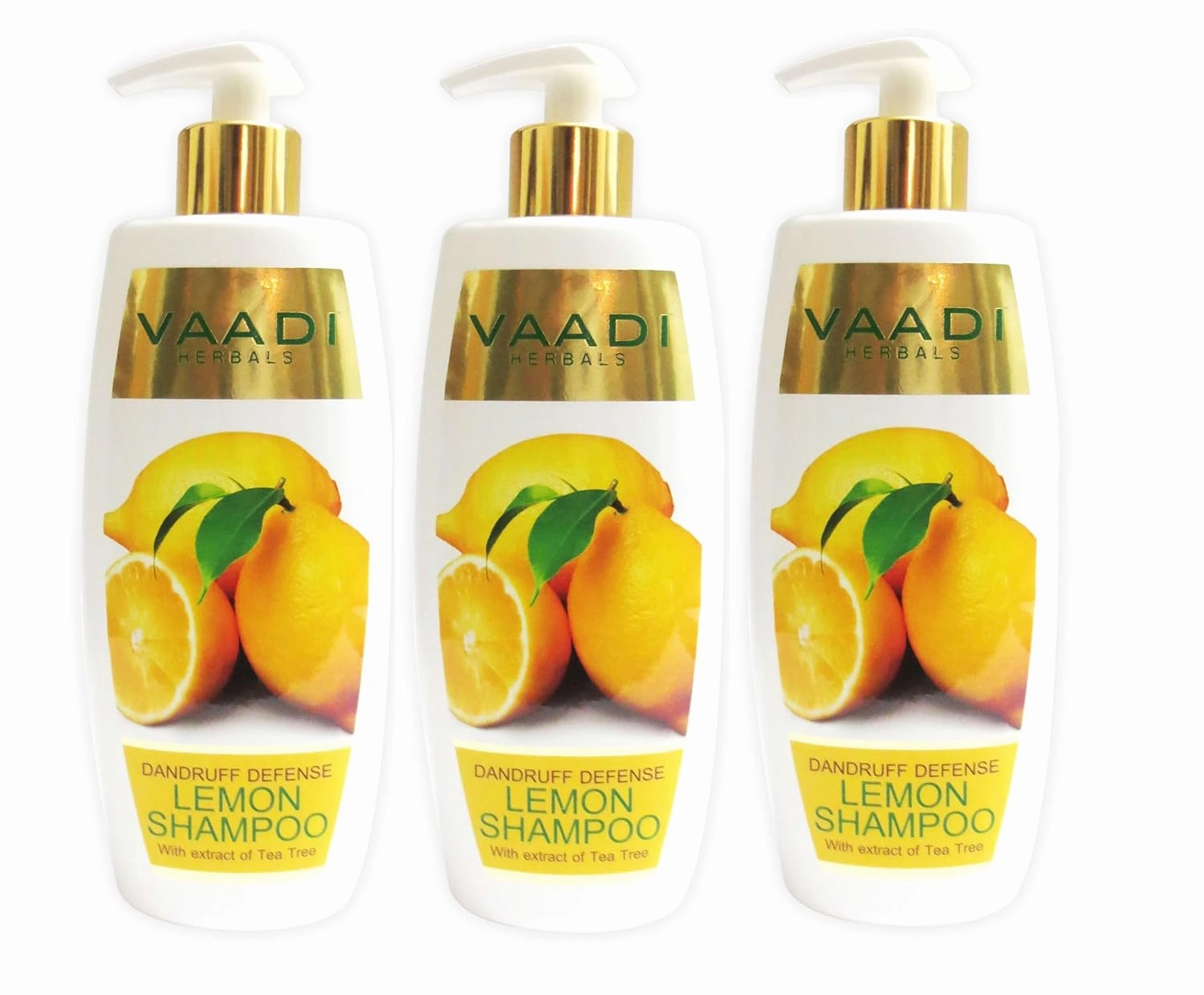 Vaadi Herbals Lemon with Tea Tree Extract Shampoo Dandruff Defense ALL Natural Shampoo Paraben Free Sulfate Free Suitable for All Hair Types Value Pack of 3 X 11.8 Ounces