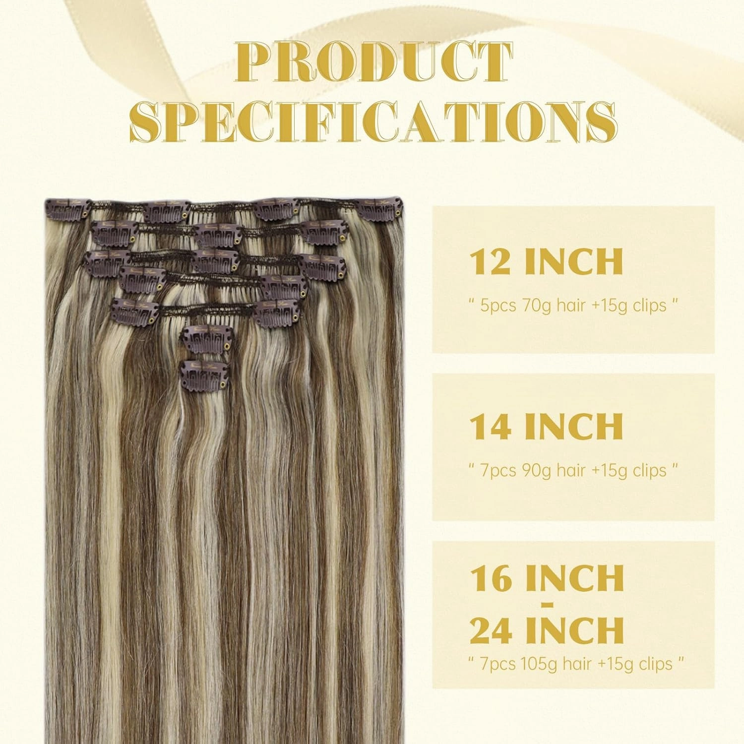 Ve Sunny 22inch Human Hair Clip in Extensions Light Brown Highlights Blonde Clip in Hair Extensions Long Hair Clip in Highlights Hair Extensions Double Weft 120g 7pcs