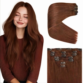 Ve Sunny Human Hair Clip in Extensions Auburn Clip in Hair Extensions Burgundy Auburn Clip in Hair Extensions Human Hair Straight Highlight Personality for Party Comfortable 7pcs 120g 22inch