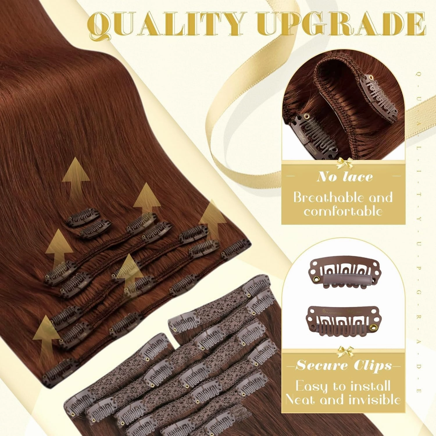 Ve Sunny Human Hair Clip in Extensions Auburn Clip in Hair Extensions Burgundy Auburn Clip in Hair Extensions Human Hair Straight Highlight Personality for Party Comfortable 7pcs 120g 22inch