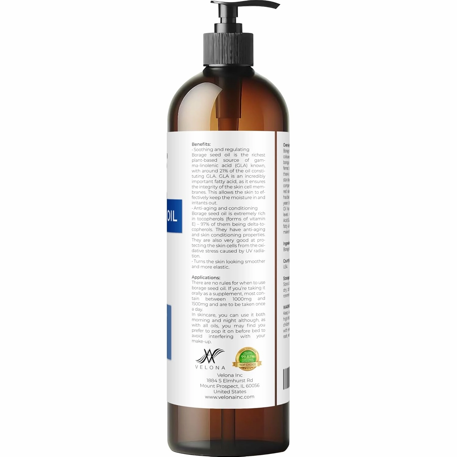 velona Borage Seed Oil 8 Fl Oz | 100% Pure and Natural Carrier Oil | Refined, Expeller pressed | Skin, Face, Body, Hair Care | Use Today - Enjoy Results