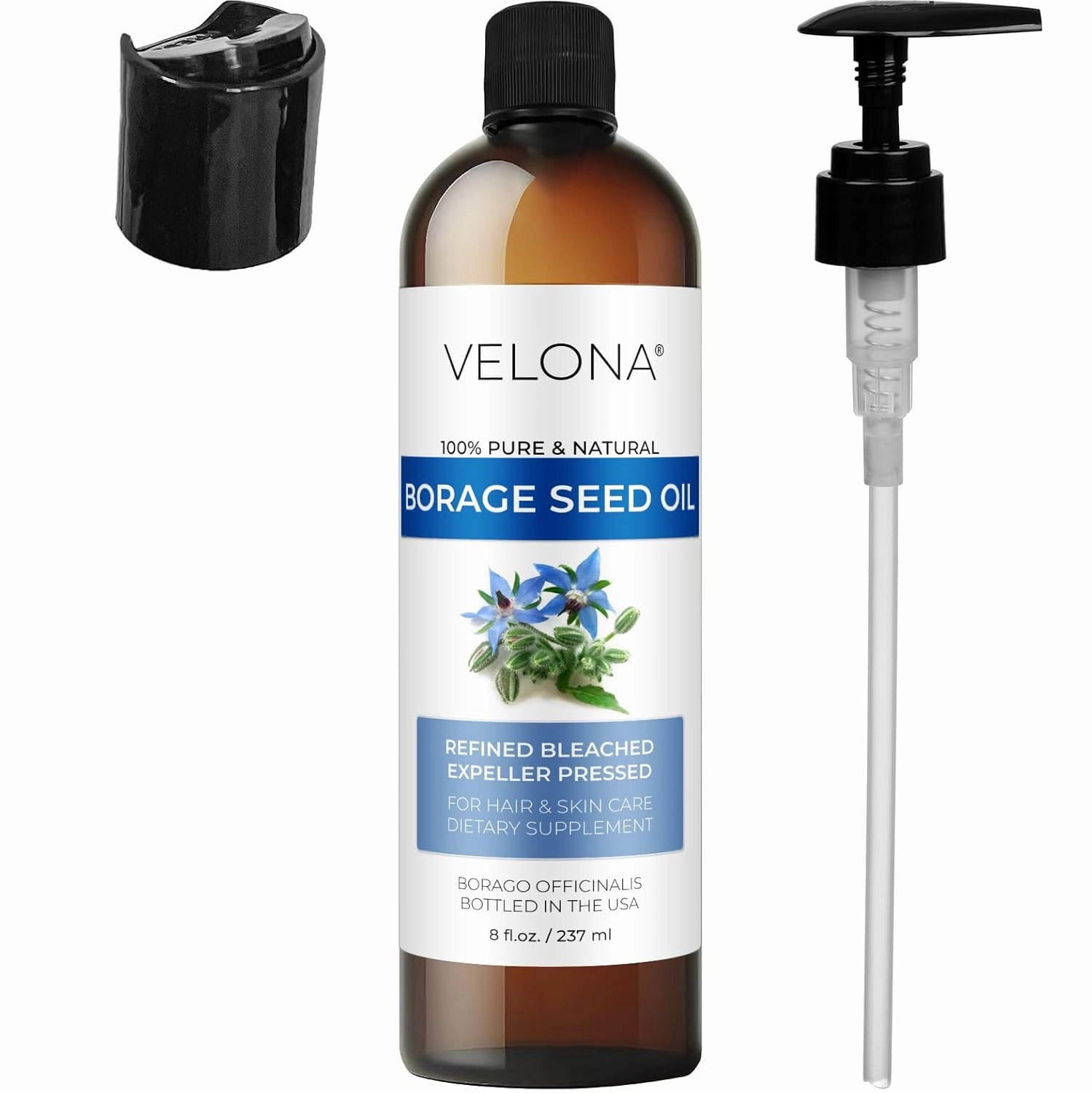 velona Borage Seed Oil 8 Fl Oz | 100% Pure and Natural Carrier Oil | Refined, Expeller pressed | Skin, Face, Body, Hair Care | Use Today - Enjoy Results