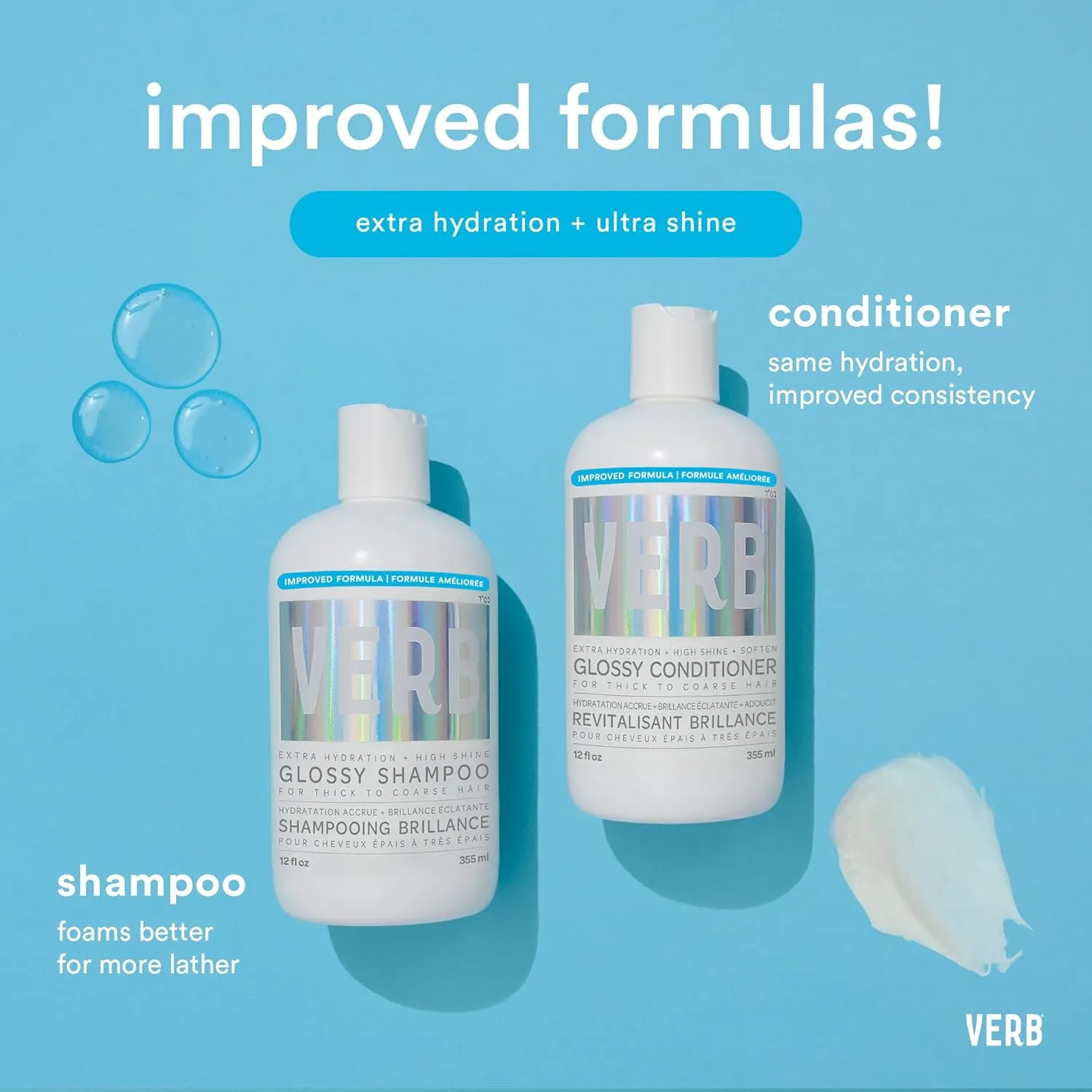VERB Glossy Shampoo – Adds Moisture   High Shine for Thick to Coarse Hair – Sulfate, Paraben and Gluten Free