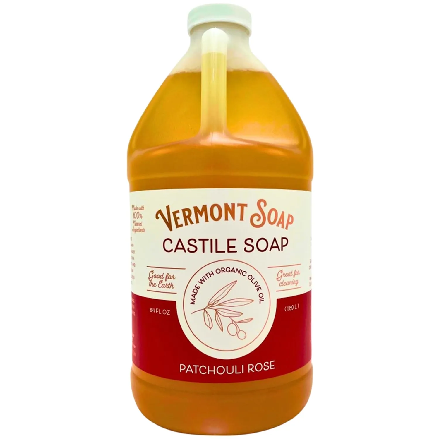 Vermont Castile Soap Patchouli Rose, Gentle Liquid Soap for Sensitive Skin & Natural Body Wash, Organic Hair Shampoo for Oily Hair, Aloe Castile Soap for Men & Women - 64 Oz