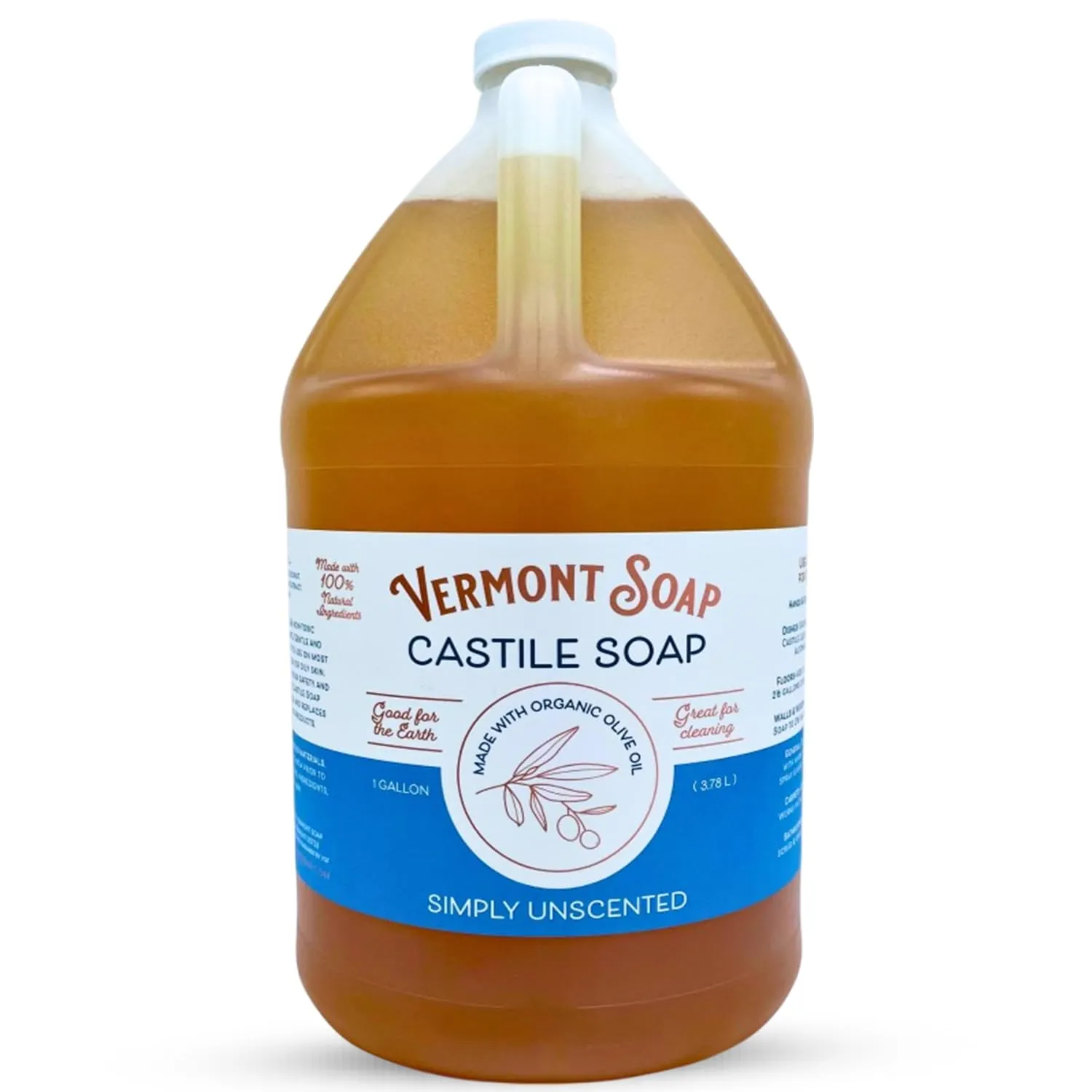 Vermont Castile Soap Unscented, Gentle Liquid Soap for Sensitive Skin & Natural Body Wash, Organic Hair Shampoo for Oily Hair, Aloe Castile Soap for Men & Women - Gallon