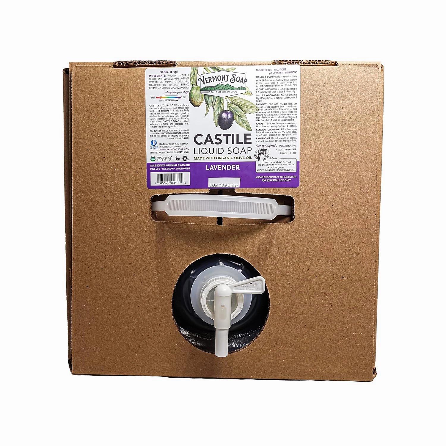 Vermont Castile Soap Lavender, Gentle Liquid Soap for Sensitive Skin & Natural Body Wash, Organic Hair Shampoo for Oily Hair, Aloe Castile Soap for Men & Women - 5 Gallon
