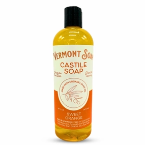 Vermont Orange Castile Soap, Gentle Liquid Soap for Sensitive Skin & Natural Body Wash, Organic Hair Shampoo for Oily Hair, Aloe Castile Soap for Men & Women - 16 Oz
