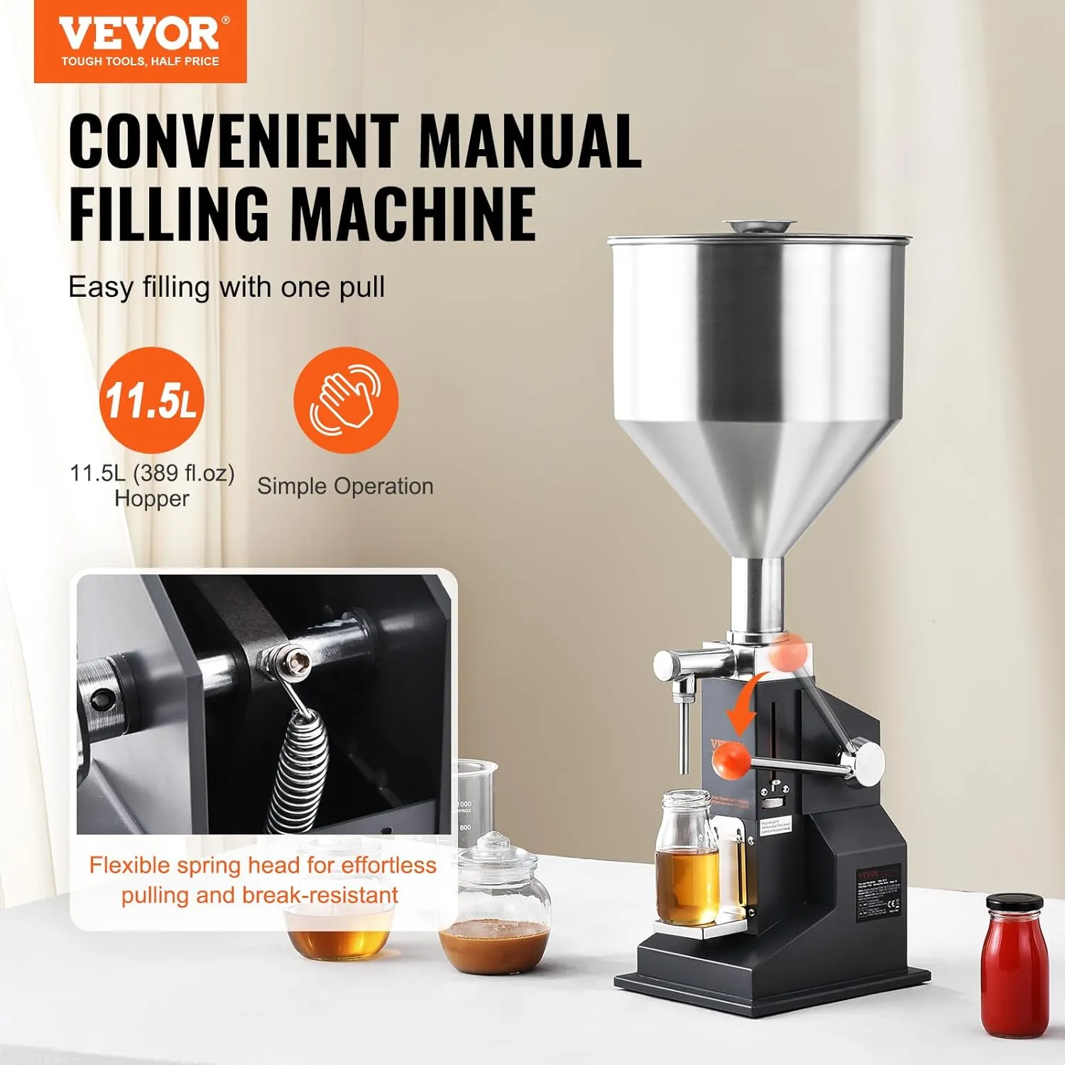 VEVOR A03 Pro Manual Paste Liquid Filling Machine, 5-100ml Adjustable Bottle Filling Machine with 11.5L Hopper for Filling Paste/Cream/Cosmetic/Perfume/Drink/Medicine/Shampoo/Lip Gloss
