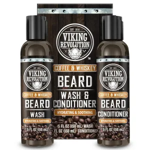Viking Revolution Beard Wash and Beard Conditioner for Men with Argan Oil and Jojoba Oil- Beard Softener and Strengthener Beard Care Beard Shampoo and Conditioner with Ginseng Root(5oz,Coffee Whiskey)