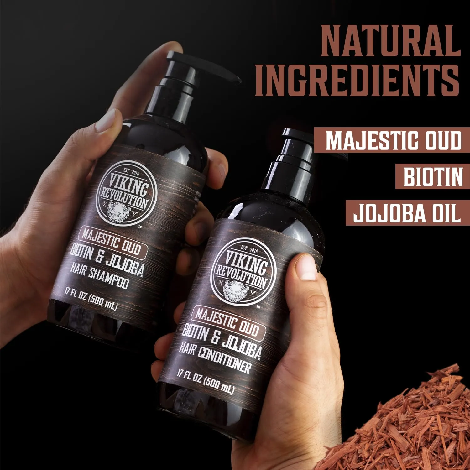 Viking Revolution Majestic Oud Mens Shampoo and Conditioner Set with Biotin and Jojoba Oil - Natural Hair Shampoo and Hair Conditioner for Men with Vitamin B5 - Mens Shampoo for Thinning Hair (17Oz)