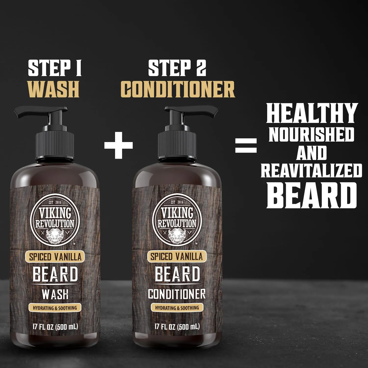 Viking Revolution Spiced Vanilla Beard Wash for Men with Argan Oil and Jojoba Oil - Beard Softener and Strengthener Beard Shampoo with Beard Oil - Beard Care to avoid Beard Dandruff and Itch (17 oz)