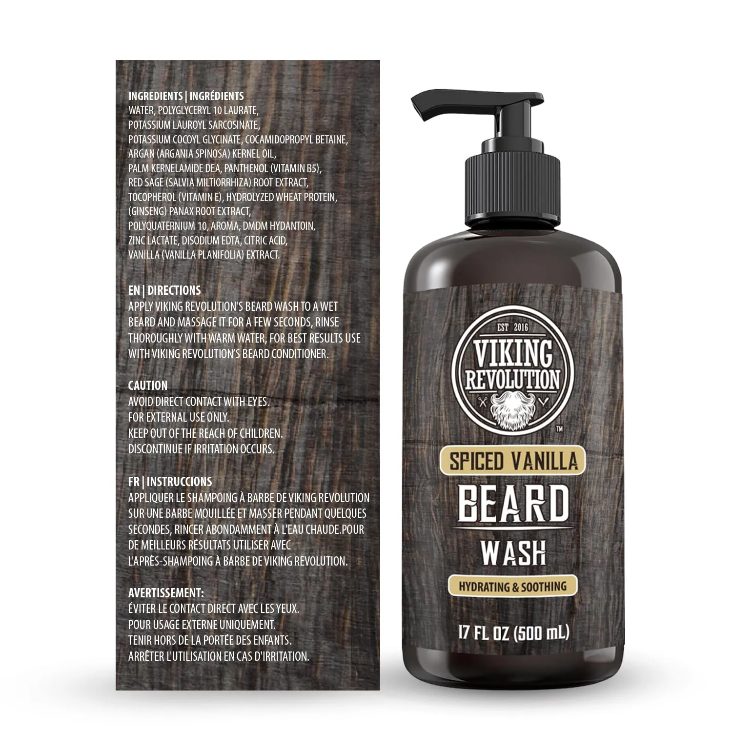 Viking Revolution Spiced Vanilla Beard Wash for Men with Argan Oil and Jojoba Oil - Beard Softener and Strengthener Beard Shampoo with Beard Oil - Beard Care to avoid Beard Dandruff and Itch (17 oz)