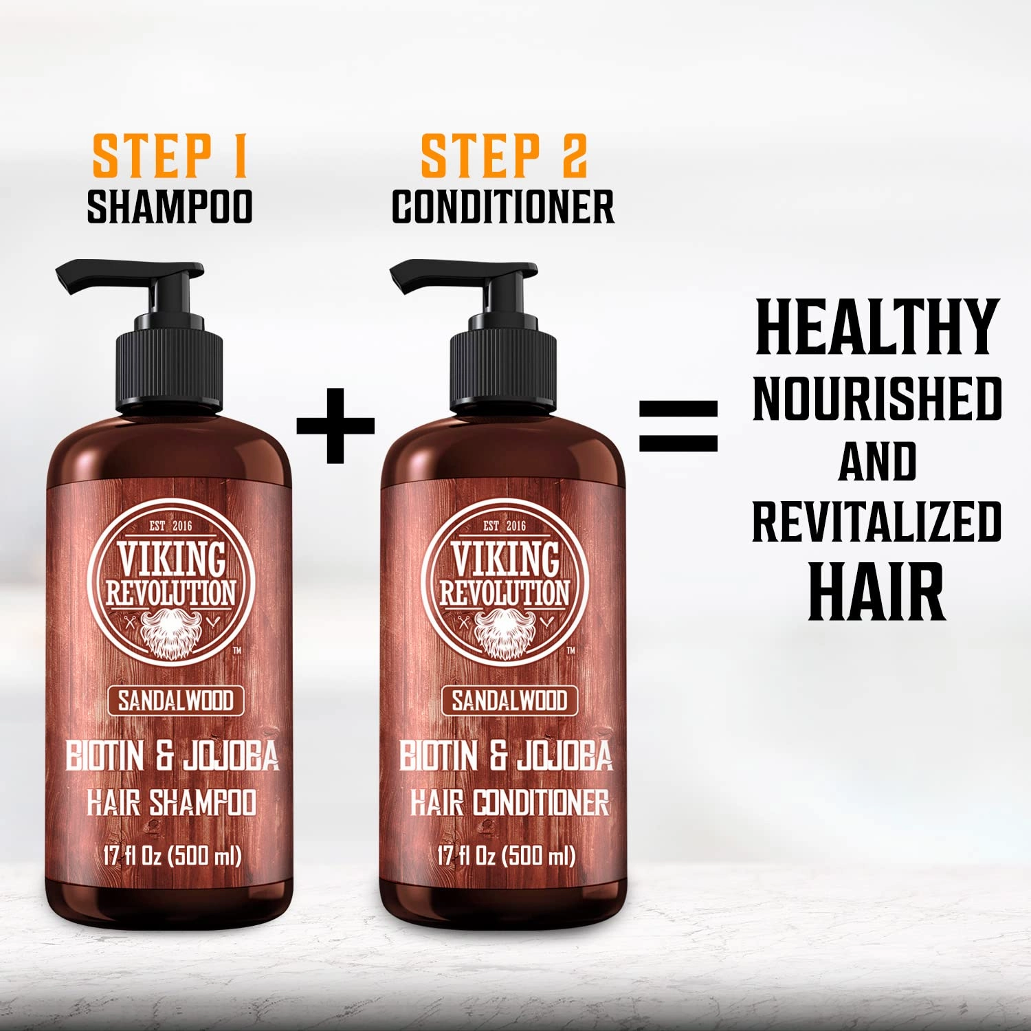 Viking Revolution Sandalwood Men's Shampoo with Biotin and Jojoba Oil - Natural Hair Shampoo for Men with Vitamin B5 and Hair Loss Thinning Hair Treatment (17 Oz)
