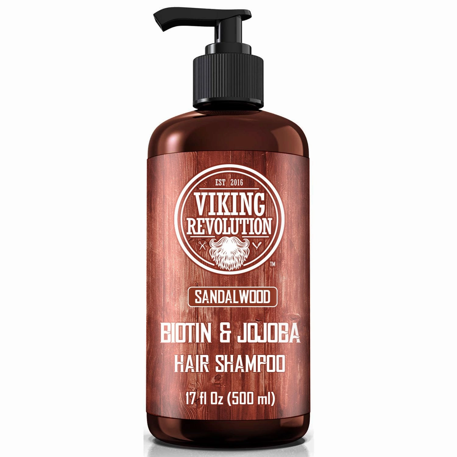 Viking Revolution Sandalwood Men's Shampoo with Biotin and Jojoba Oil - Natural Hair Shampoo for Men with Vitamin B5 and Hair Loss Thinning Hair Treatment (17 Oz)