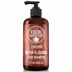 Viking Revolution Sandalwood Men's Shampoo with Biotin and Jojoba Oil - Natural Hair Shampoo for Men with Vitamin B5 and Hair Loss Thinning Hair Treatment (17 Oz)