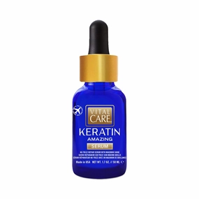 Vital Care Keratin Amazing No-Frizz Serum with Glass Bottle & Dropper - Keratin Complex Hair Treatment is Non-Stripping for Daily Use, Hydrating & Repairing - Abyssinian, Avocado & Sunflower Seed Oil