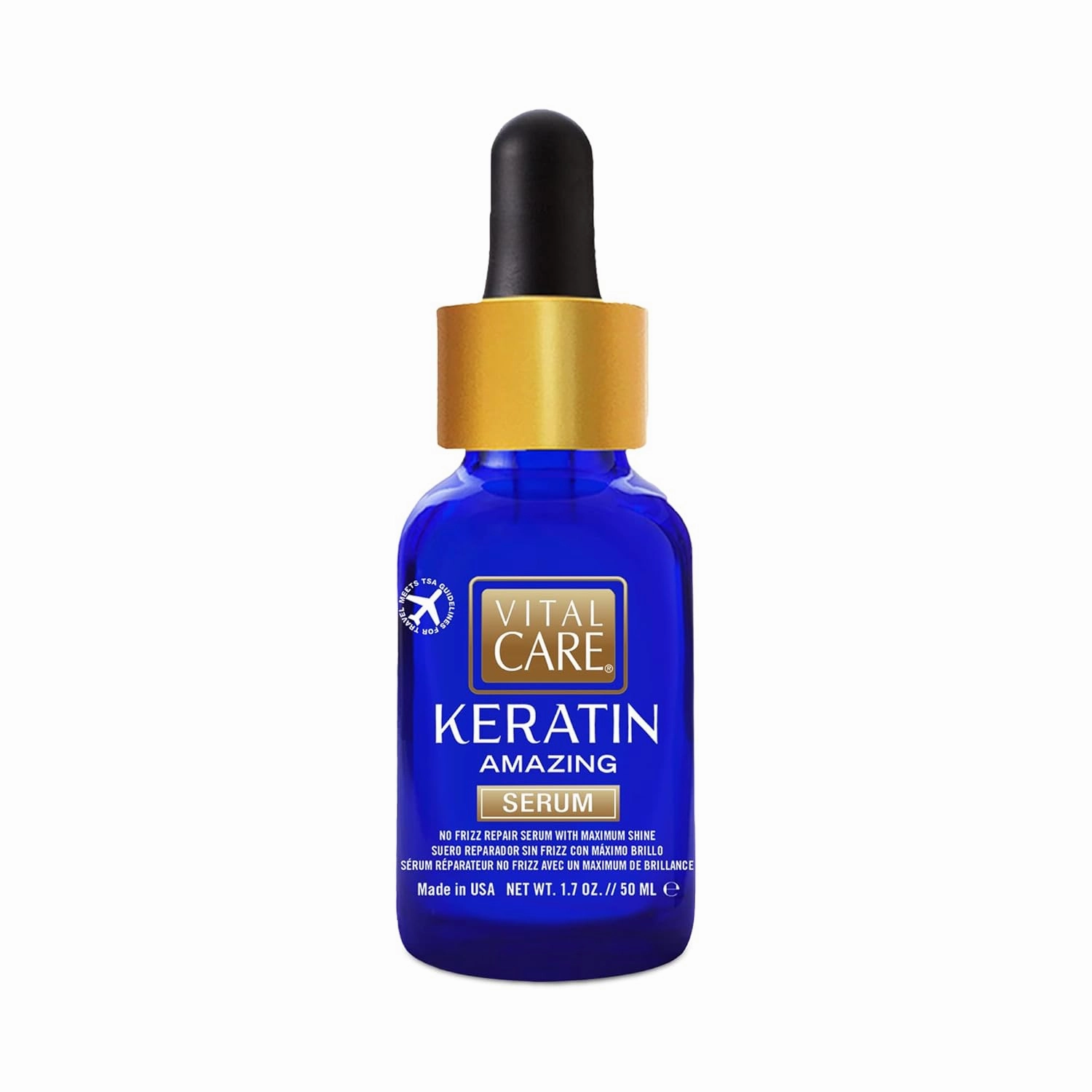 Vital Care Keratin Amazing No-Frizz Serum with Glass Bottle & Dropper - Keratin Complex Hair Treatment is Non-Stripping for Daily Use, Hydrating & Repairing - Abyssinian, Avocado & Sunflower Seed Oil
