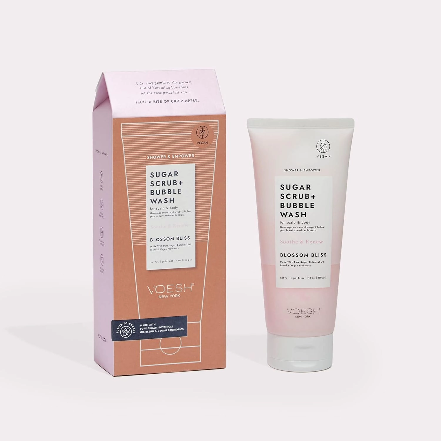VOESH Sugar Scrub   Bubble Wash, Exfoliating Body Scrub & Body Wash, Blossom Bliss 2 Pack, Scalp Scrub, Scalp Care, Shower Sugar Scrub, Vegan Body Care