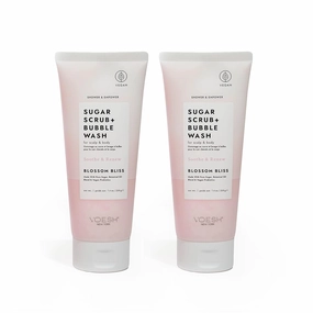 VOESH Sugar Scrub   Bubble Wash, Exfoliating Body Scrub & Body Wash, Blossom Bliss 2 Pack, Scalp Scrub, Scalp Care, Shower Sugar Scrub, Vegan Body Care