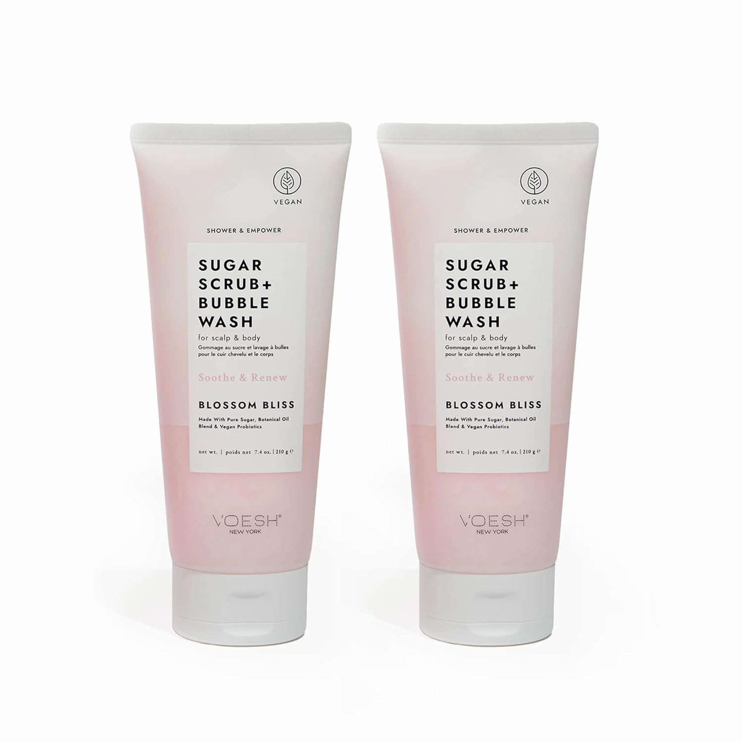 VOESH Sugar Scrub   Bubble Wash, Exfoliating Body Scrub & Body Wash, Blossom Bliss 2 Pack, Scalp Scrub, Scalp Care, Shower Sugar Scrub, Vegan Body Care