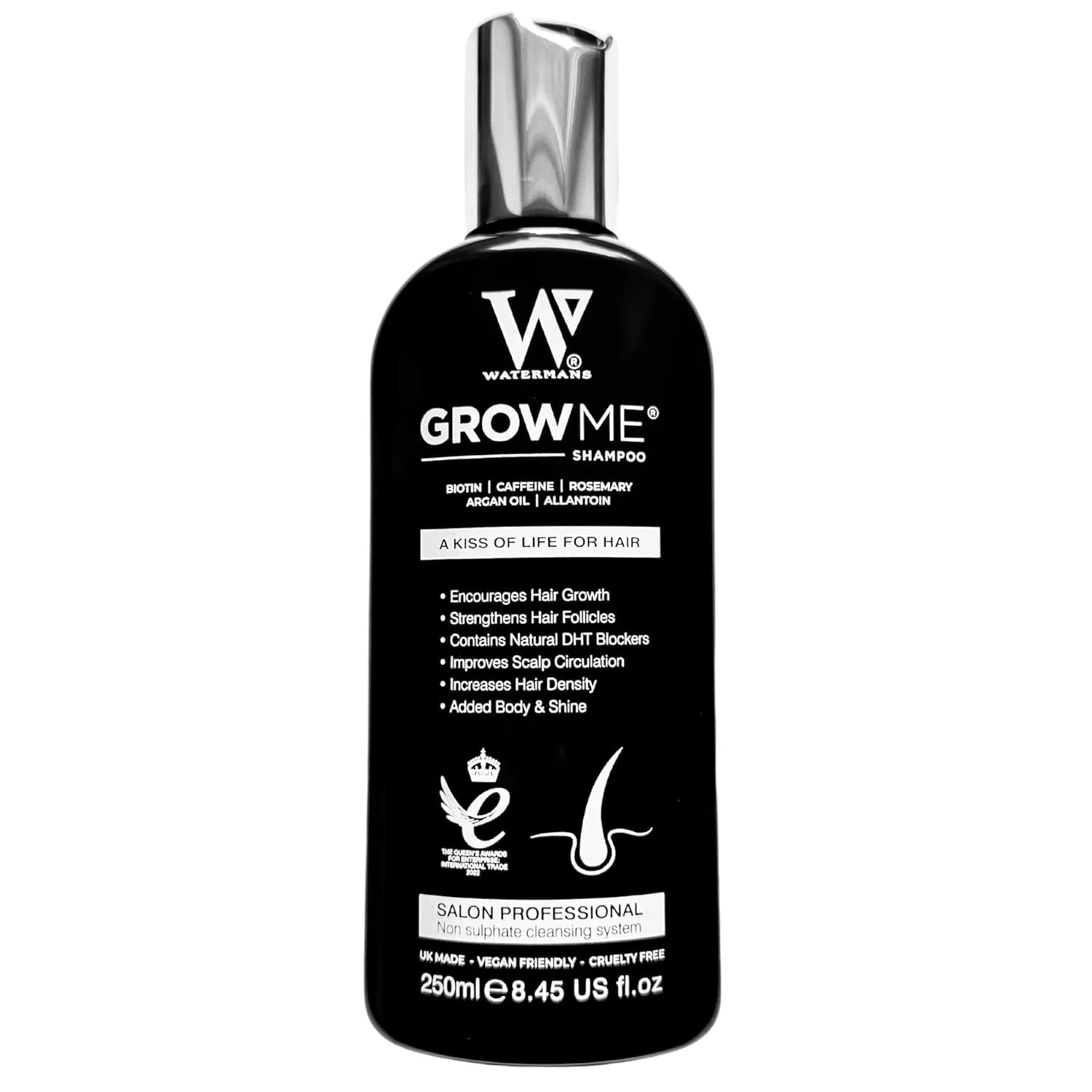 Watermans Biotin, Rosemary, Caffeine, Niacinamide, Argan Oil Shampoo for Thinning Hair, Natural Volumizing Shampoo for Fine Hair, Paraben Silicone & Sulfate Free Vegan Formula 8.45 fl. oz