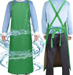 Waterproof Aprons for Men, 43" Long PU Rubber Heavy Duty Apron with Adjustable X-Strap for Dishwasher, Butcher, Dog Grooming, Lab Chemical Work (Green)