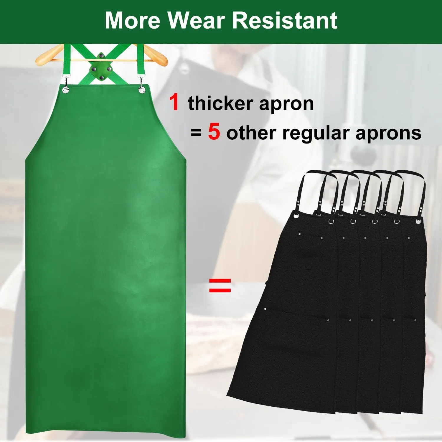Waterproof Aprons for Men, 43" Long PU Rubber Heavy Duty Apron with Adjustable X-Strap for Dishwasher, Butcher, Dog Grooming, Lab Chemical Work (Green)